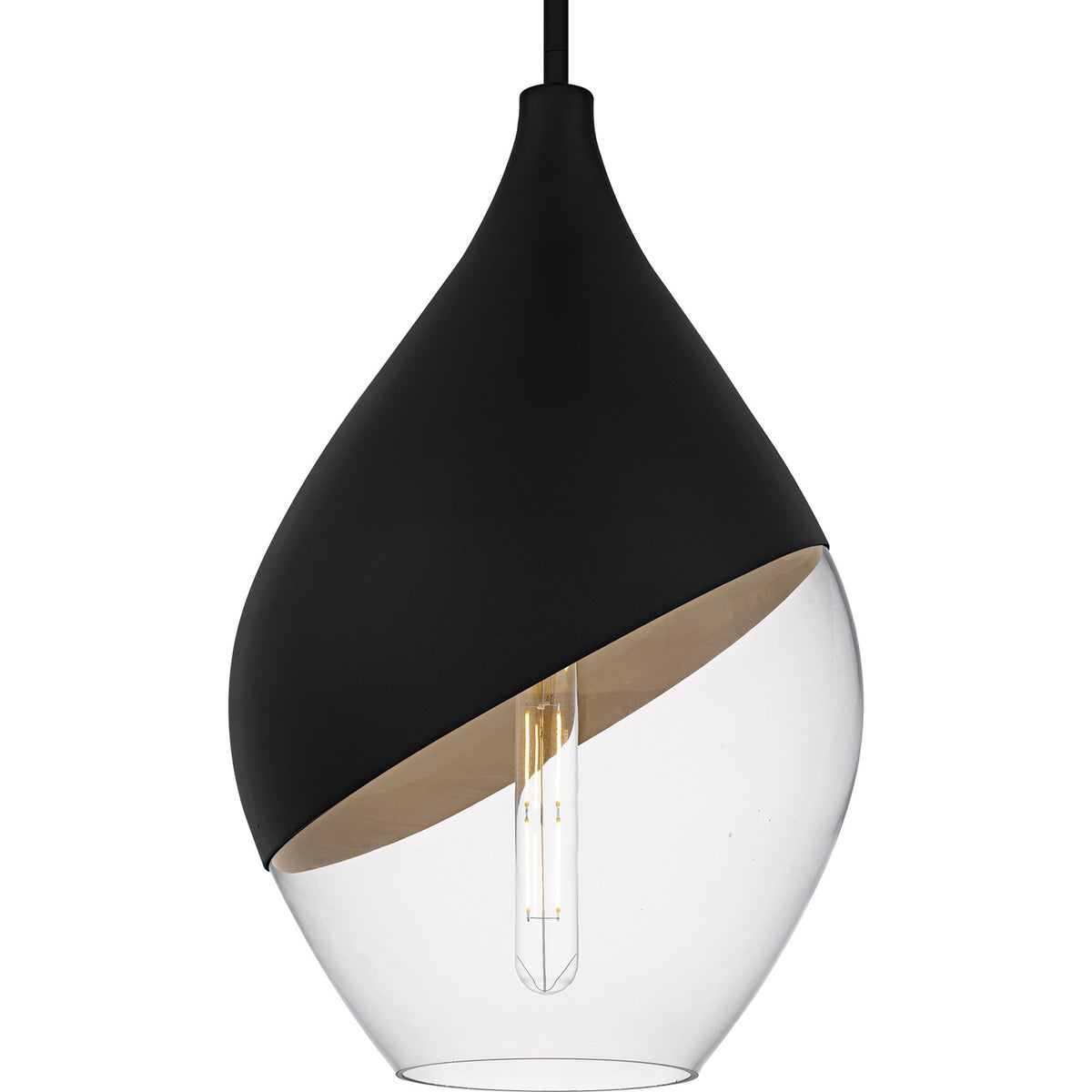 Quoizel Drover 12in 1-Light Pendant | Modern Matte Black and Clear Glass | Kitchen Island & Bar Area | 12 x 12 x 20.25 in | Model QMP6797MBK