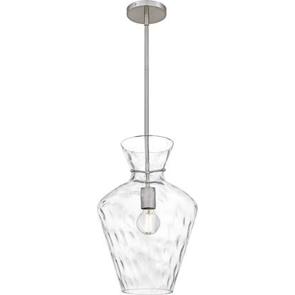 Quoizel Hollis 12in 1-Light Pendant | Transitional Brushed Nickel and Clear Water Glass | Kitchen Island & Bar Area | Model QMP6806BN