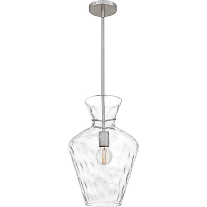 Quoizel Hollis 12in 1-Light Pendant | Transitional Brushed Nickel and Clear Water Glass | Kitchen Island & Bar Area | Model QMP6806BN