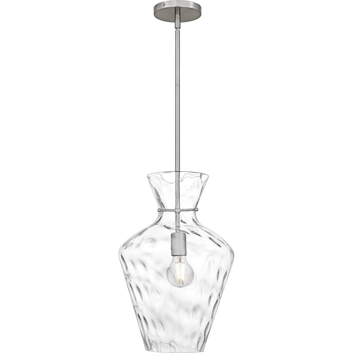 Quoizel Hollis 12in 1-Light Pendant | Transitional Brushed Nickel and Clear Water Glass | Kitchen Island & Bar Area | Model QMP6806BN