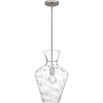 Quoizel Hollis 12in 1-Light Pendant | Transitional Brushed Nickel and Clear Water Glass | Kitchen Island & Bar Area | Model QMP6806BN