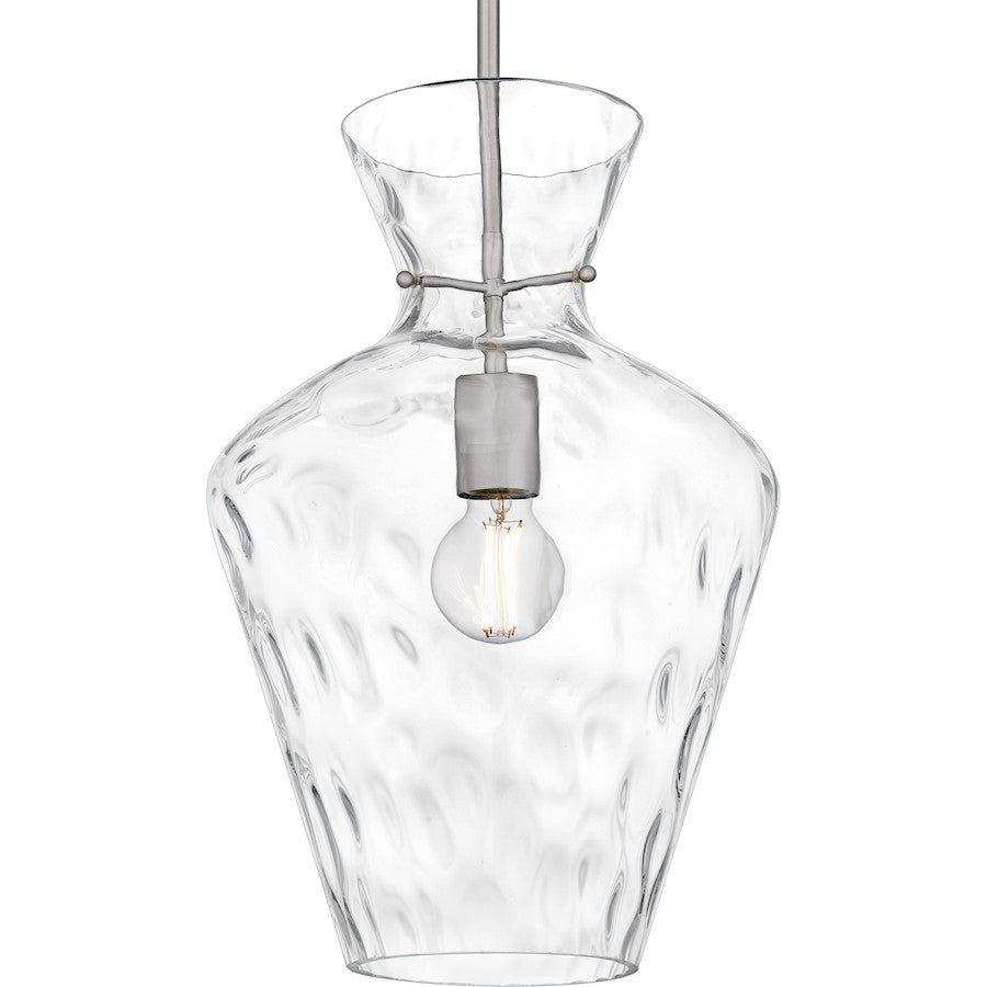 Quoizel Hollis 12in 1-Light Pendant | Transitional Brushed Nickel and Clear Water Glass | Kitchen Island & Bar Area | Model QMP6806BN