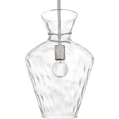 Quoizel Hollis 12in 1-Light Pendant | Transitional Brushed Nickel and Clear Water Glass | Kitchen Island & Bar Area | Model QMP6806BN