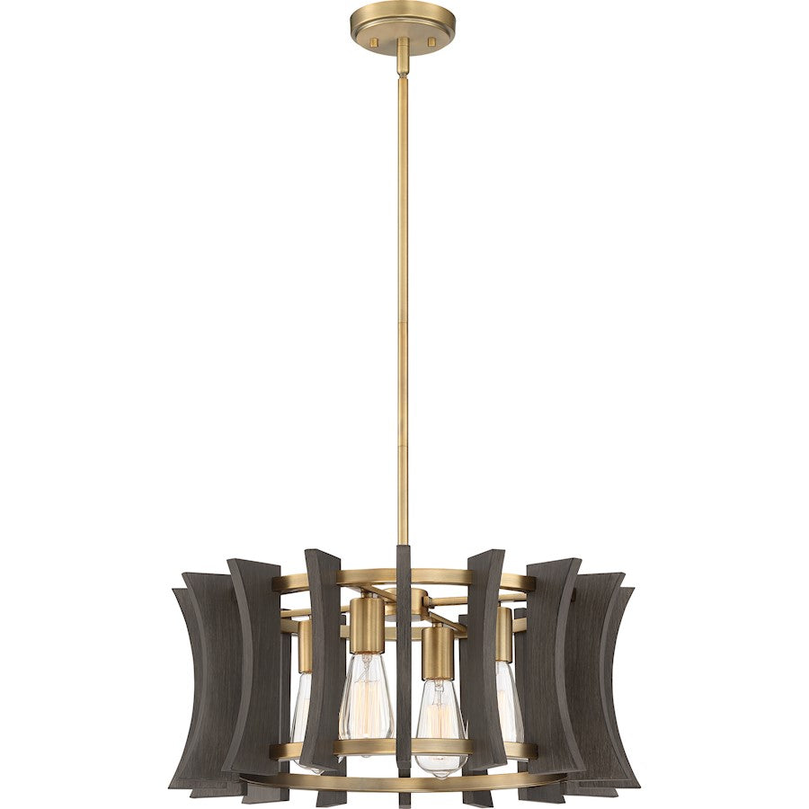 4 Light Pendant, Aged Brass