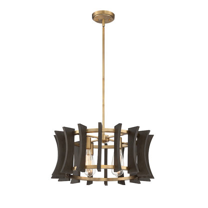 4 Light Pendant, Aged Brass