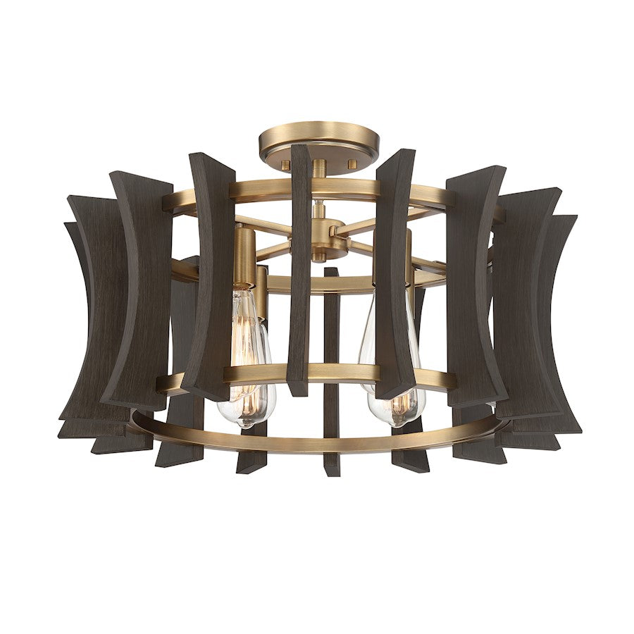 4 Light Pendant, Aged Brass