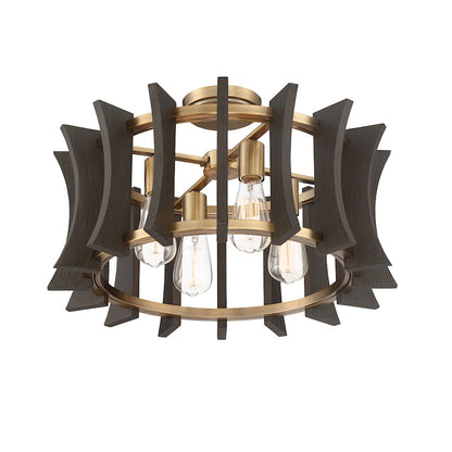 4 Light Pendant, Aged Brass