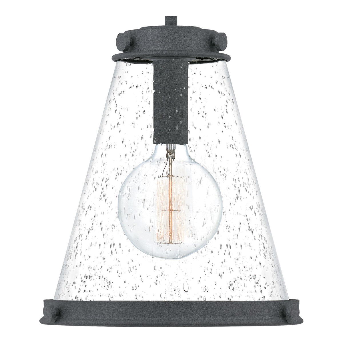 Quoizel Bristol 13in 1-Light Pendant | Industrial Mottled Black and Clear Seedy Glass | Kitchen Island & Dining Room | Model QP5260MB