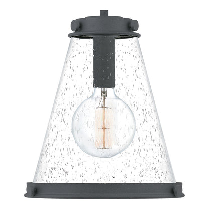 Quoizel Bristol 13in 1-Light Pendant | Industrial Mottled Black and Clear Seedy Glass | Kitchen Island & Dining Room | Model QP5260MB