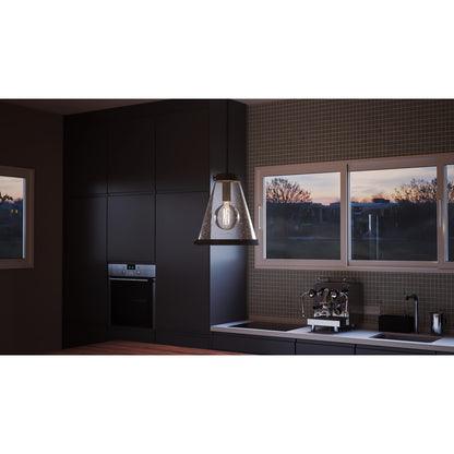 Quoizel Bristol 13in 1-Light Pendant | Industrial Mottled Black and Clear Seedy Glass | Kitchen Island & Dining Room | Model QP5260MB