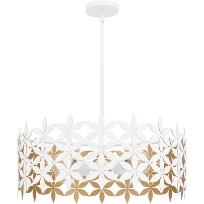 4 Light Pendant, Matte White/Metal