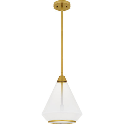 Quoizel Haze 11in 1-Light Mini Pendant | Contemporary Brushed Gold and Clear Ombre Glass | Kitchen Island & Dining Room | Model QP6750BRG