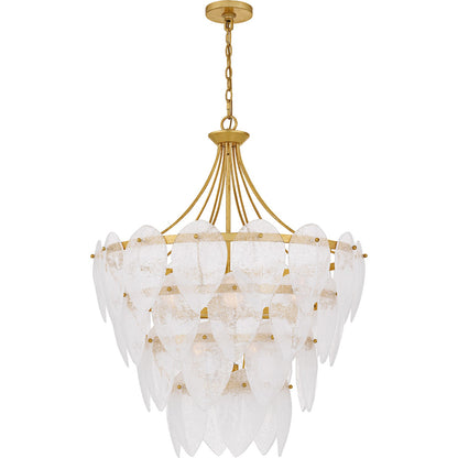 Quoizel Lilestone 28in 7-Light Pendant | Traditional Gold Leaf and Clear Seedy Glass | Dining Room & Foyer | 28 x 28 x 35 in | Model QP6766GFL