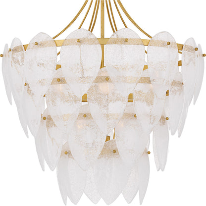 Quoizel Lilestone 28in 7-Light Pendant | Traditional Gold Leaf and Clear Seedy Glass | Dining Room & Foyer | 28 x 28 x 35 in | Model QP6766GFL