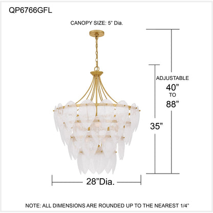 Quoizel Lilestone 28in 7-Light Pendant | Traditional Gold Leaf and Clear Seedy Glass | Dining Room & Foyer | 28 x 28 x 35 in | Model QP6766GFL