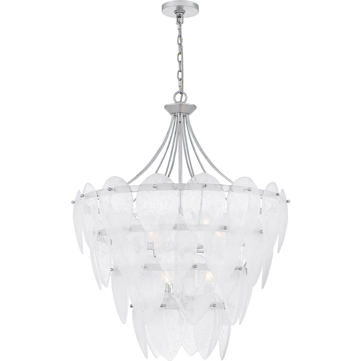 Quoizel Lilestone 28in 7-Light Pendant | Traditional Silver Leaf and Clear Seedy Glass | Dining Room & Foyer | 28 x 28 x 35 in | Model QP6766SL