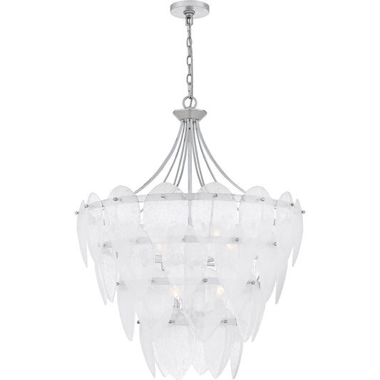 Quoizel Lilestone 28in 7-Light Pendant | Traditional Silver Leaf and Clear Seedy Glass | Dining Room & Foyer | 28 x 28 x 35 in | Model QP6766SL