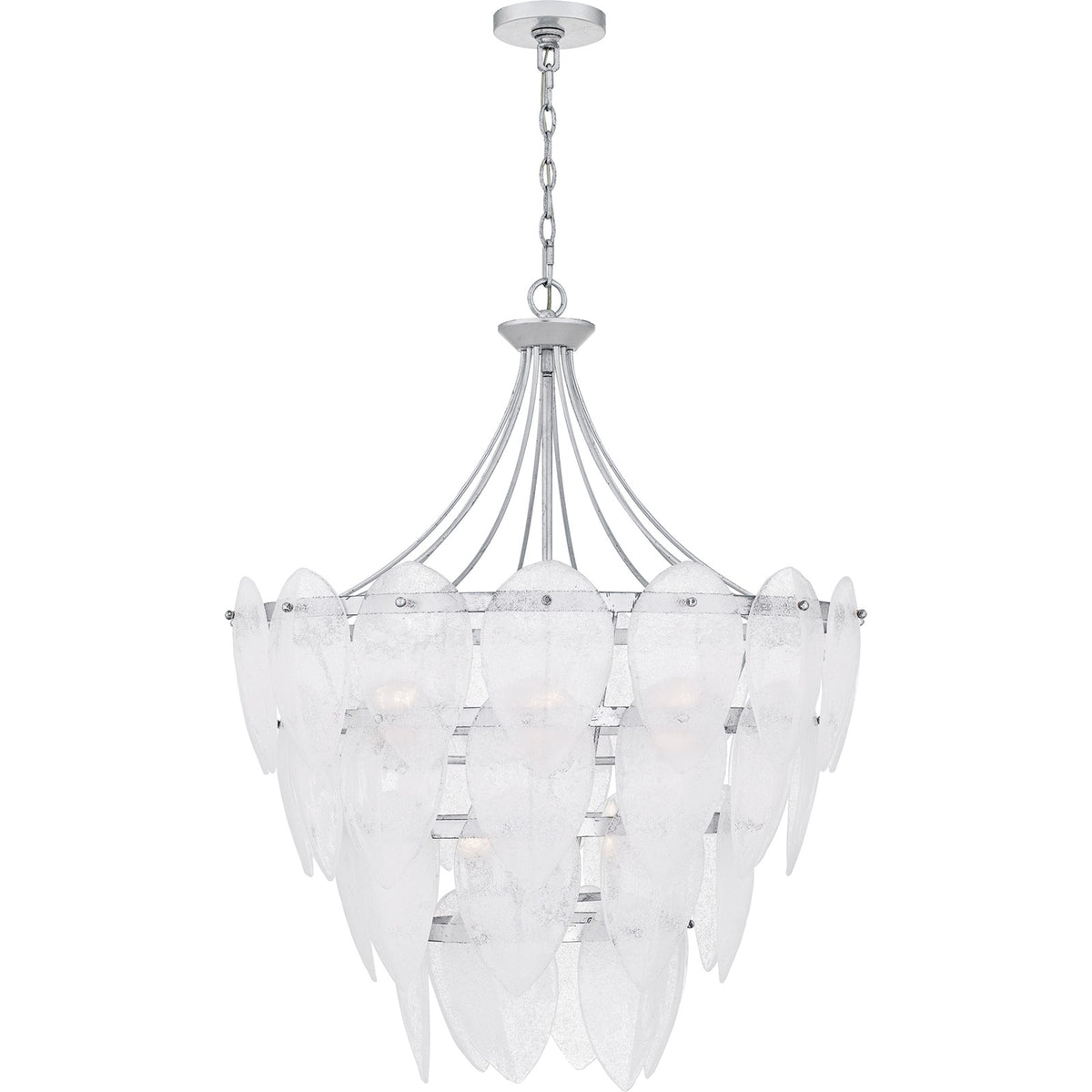 Quoizel Lilestone 28in 7-Light Pendant | Traditional Silver Leaf and Clear Seedy Glass | Dining Room & Foyer | 28 x 28 x 35 in | Model QP6766SL