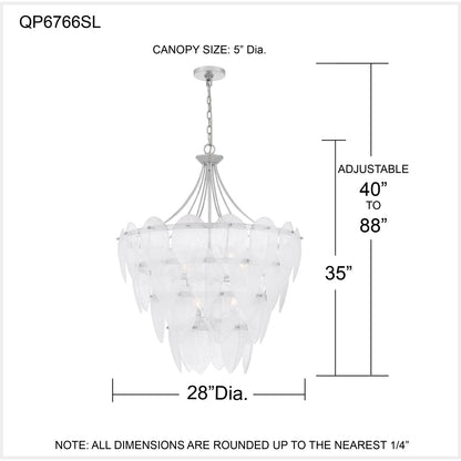 Quoizel Lilestone 28in 7-Light Pendant | Traditional Silver Leaf and Clear Seedy Glass | Dining Room & Foyer | 28 x 28 x 35 in | Model QP6766SL