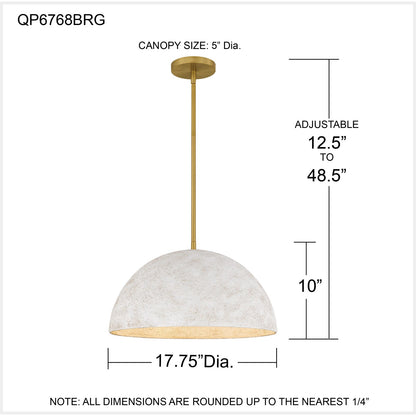 Quoizel Portia 18in 3-Light Pendant | Modern Brushed Gold and White Metal Shade | Kitchen Island & Dining Room | 18 x 18 x 10 in | Model QP6768BRG