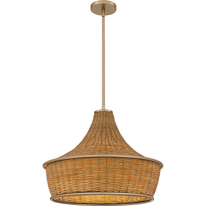 Quoizel Solebay 22in 3-Light Pendant | Coastal Bronze Gold and Natural Rattan Shade | Dining Room & Kitchen | 22 x 22 x 18 in | Model QP6770BGD