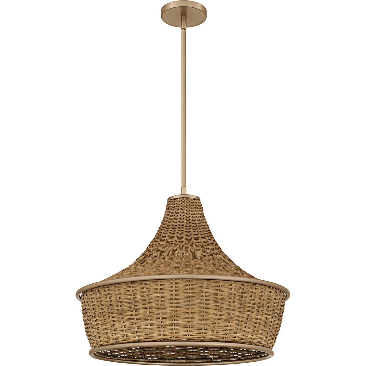 Quoizel Solebay 22in 3-Light Pendant | Coastal Bronze Gold and Natural Rattan Shade | Dining Room & Kitchen | 22 x 22 x 18 in | Model QP6770BGD