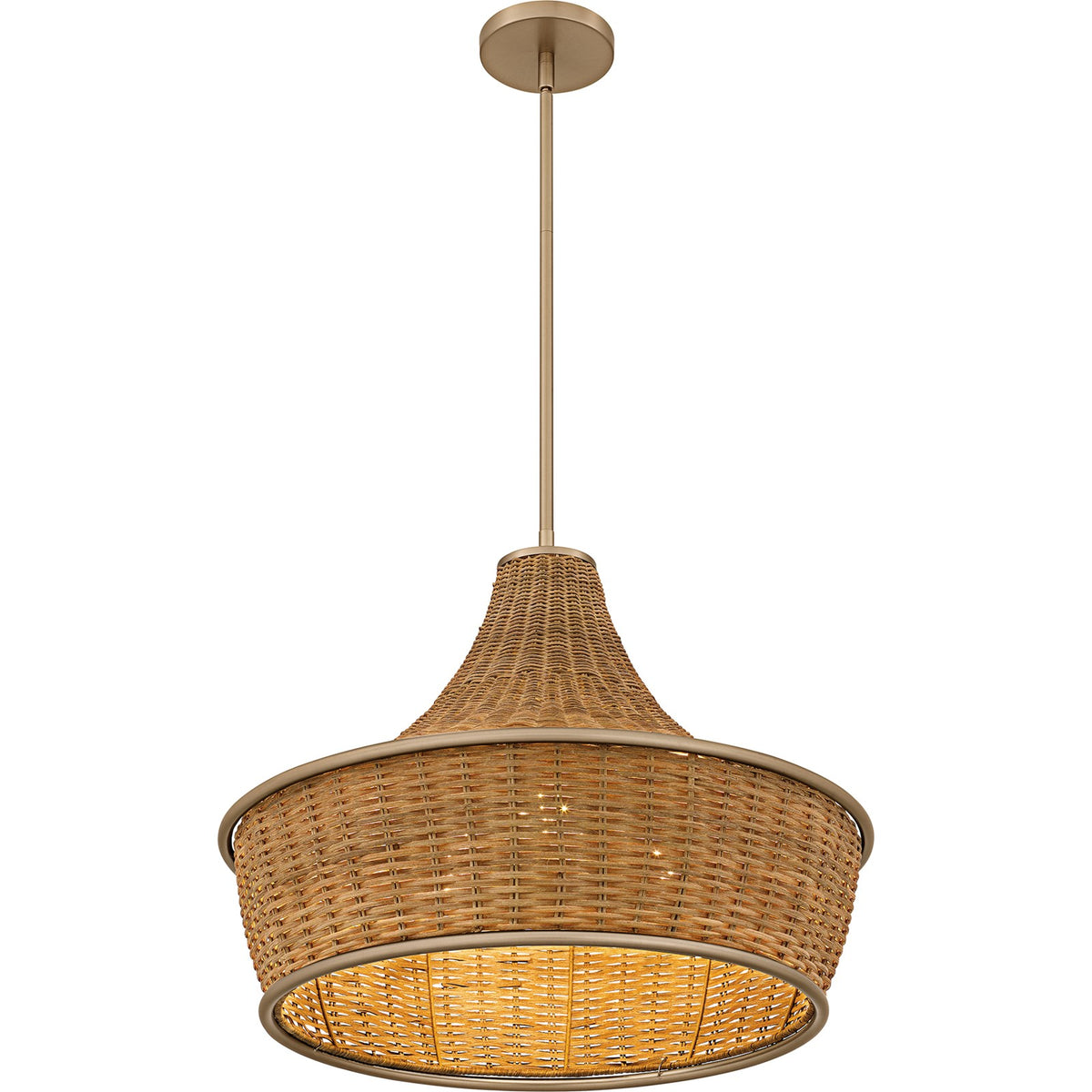 Quoizel Solebay 22in 3-Light Pendant | Coastal Bronze Gold and Natural Rattan Shade | Dining Room & Kitchen | 22 x 22 x 18 in | Model QP6770BGD