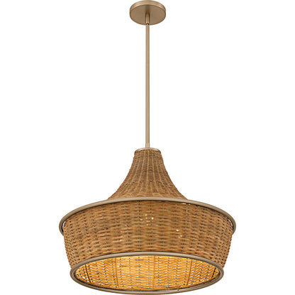 Quoizel Solebay 22in 3-Light Pendant | Coastal Bronze Gold and Natural Rattan Shade | Dining Room & Kitchen | 22 x 22 x 18 in | Model QP6770BGD