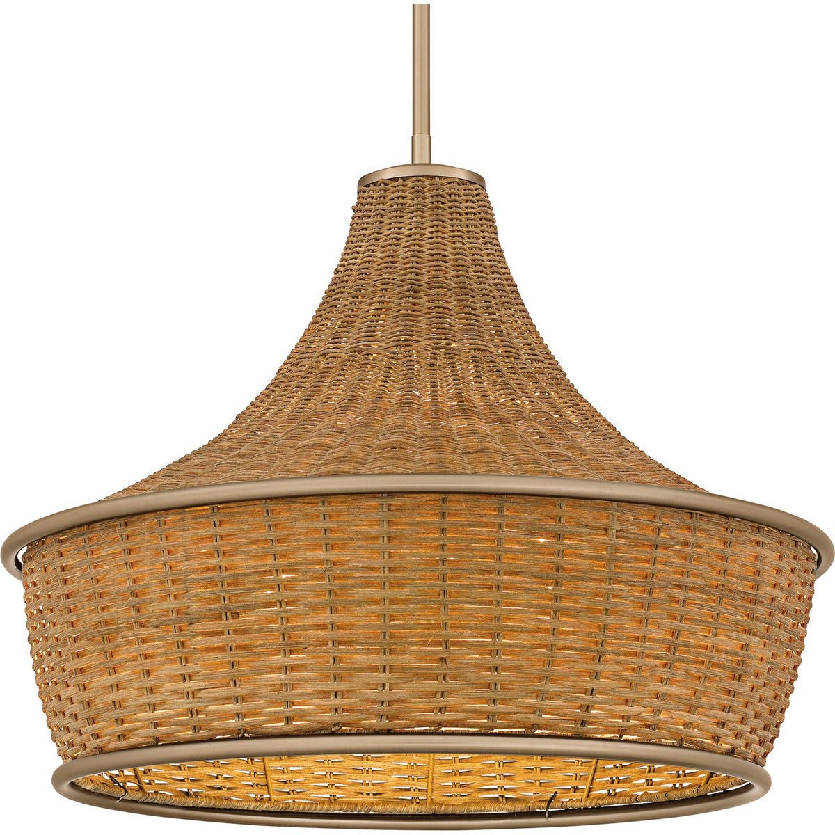 Quoizel Solebay 22in 3-Light Pendant | Coastal Bronze Gold and Natural Rattan Shade | Dining Room & Kitchen | 22 x 22 x 18 in | Model QP6770BGD