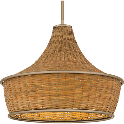 Quoizel Solebay 22in 3-Light Pendant | Coastal Bronze Gold and Natural Rattan Shade | Dining Room & Kitchen | 22 x 22 x 18 in | Model QP6770BGD