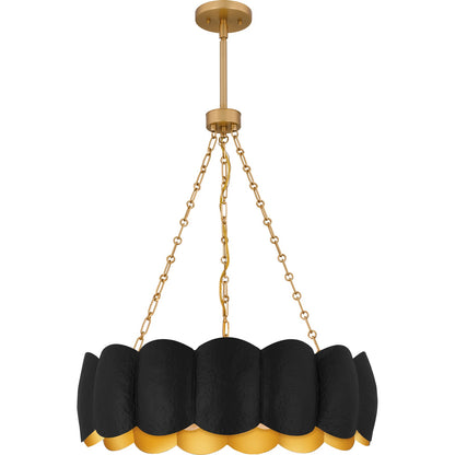 Quoizel Santana 24in 5-Light Pendant | Modern Matte Black and Hammered Gold Metal | Kitchen Island & Dining Room | Model QP6794MBK
