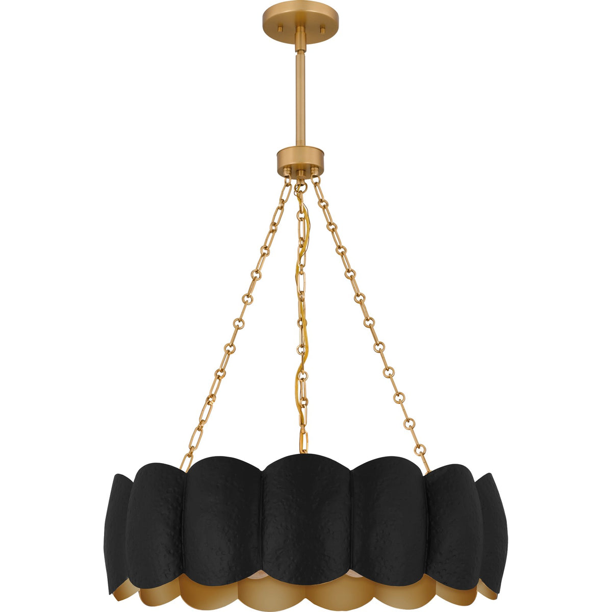 Quoizel Santana 24in 5-Light Pendant | Modern Matte Black and Hammered Gold Metal | Kitchen Island & Dining Room | Model QP6794MBK