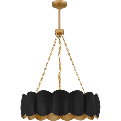 Quoizel Santana 24in 5-Light Pendant | Modern Matte Black and Hammered Gold Metal | Kitchen Island & Dining Room | Model QP6794MBK