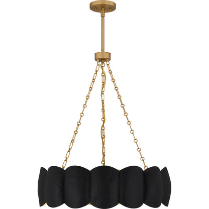 Quoizel Santana 24in 5-Light Pendant | Modern Matte Black and Hammered Gold Metal | Kitchen Island & Dining Room | Model QP6794MBK