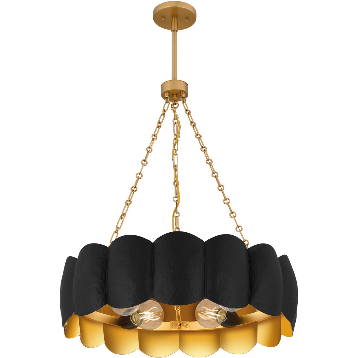Quoizel Santana 24in 5-Light Pendant | Modern Matte Black and Hammered Gold Metal | Kitchen Island & Dining Room | Model QP6794MBK