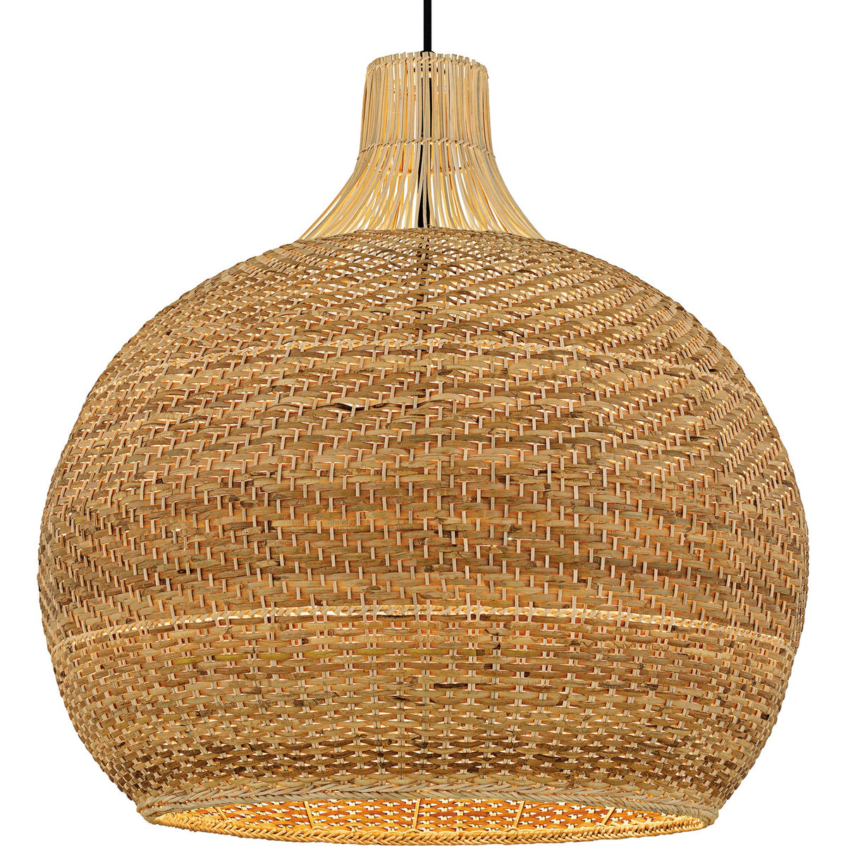 Quoizel Sycamore 28in 4-Light Pendant | Coastal Matte Black and Natural Rattan | Dining Room & Entryway | 28 x 28 x 28.75 in | Model QP6796MBK