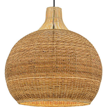 Quoizel Sycamore 28in 4-Light Pendant | Coastal Matte Black and Natural Rattan | Dining Room & Entryway | 28 x 28 x 28.75 in | Model QP6796MBK