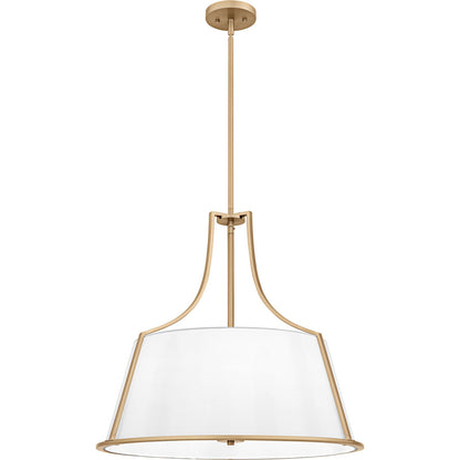 Quoizel Harte 24in 5-Light Pendant | Traditional Bronze Gold and White Fabric Drum | Dining Room & Foyer | 24 x 24 x 22.75 in | Model QP6802BGD