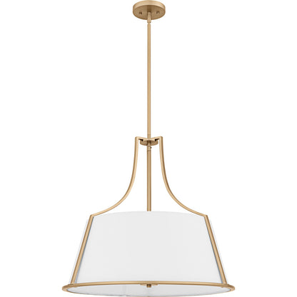 Quoizel Harte 24in 5-Light Pendant | Traditional Bronze Gold and White Fabric Drum | Dining Room & Foyer | 24 x 24 x 22.75 in | Model QP6802BGD