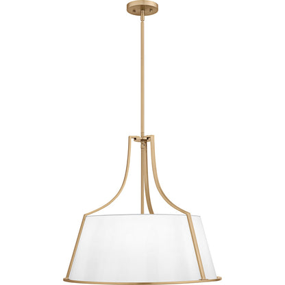 Quoizel Harte 24in 5-Light Pendant | Traditional Bronze Gold and White Fabric Drum | Dining Room & Foyer | 24 x 24 x 22.75 in | Model QP6802BGD