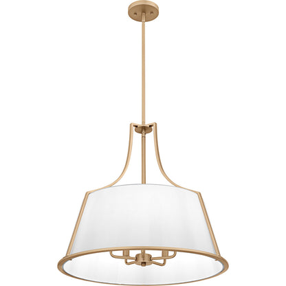 Quoizel Harte 24in 5-Light Pendant | Traditional Bronze Gold and White Fabric Drum | Dining Room & Foyer | 24 x 24 x 22.75 in | Model QP6802BGD