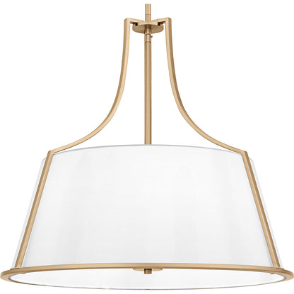 Quoizel Harte 24in 5-Light Pendant | Traditional Bronze Gold and White Fabric Drum | Dining Room & Foyer | 24 x 24 x 22.75 in | Model QP6802BGD