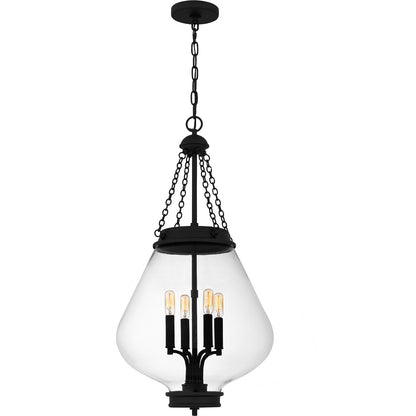 Quoizel Wallace 16in 4-Light Pendant | Traditional Matte Black and Clear Glass | Foyer & Entryway | 16 x 16 x 30.25 in | Model QP6803MBK