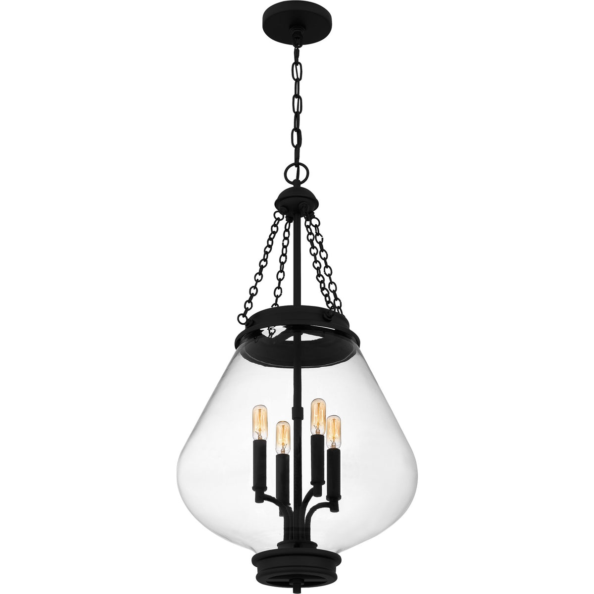 Quoizel Wallace 16in 4-Light Pendant | Traditional Matte Black and Clear Glass | Foyer & Entryway | 16 x 16 x 30.25 in | Model QP6803MBK