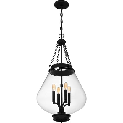 Quoizel Wallace 16in 4-Light Pendant | Traditional Matte Black and Clear Glass | Foyer & Entryway | 16 x 16 x 30.25 in | Model QP6803MBK