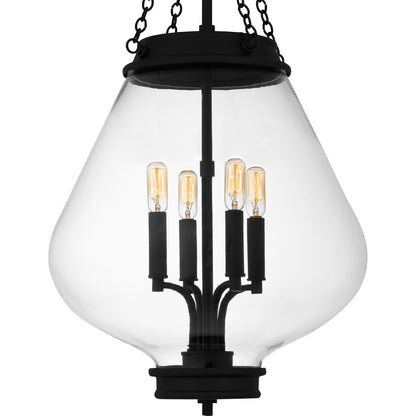 Quoizel Wallace 16in 4-Light Pendant | Traditional Matte Black and Clear Glass | Foyer & Entryway | 16 x 16 x 30.25 in | Model QP6803MBK