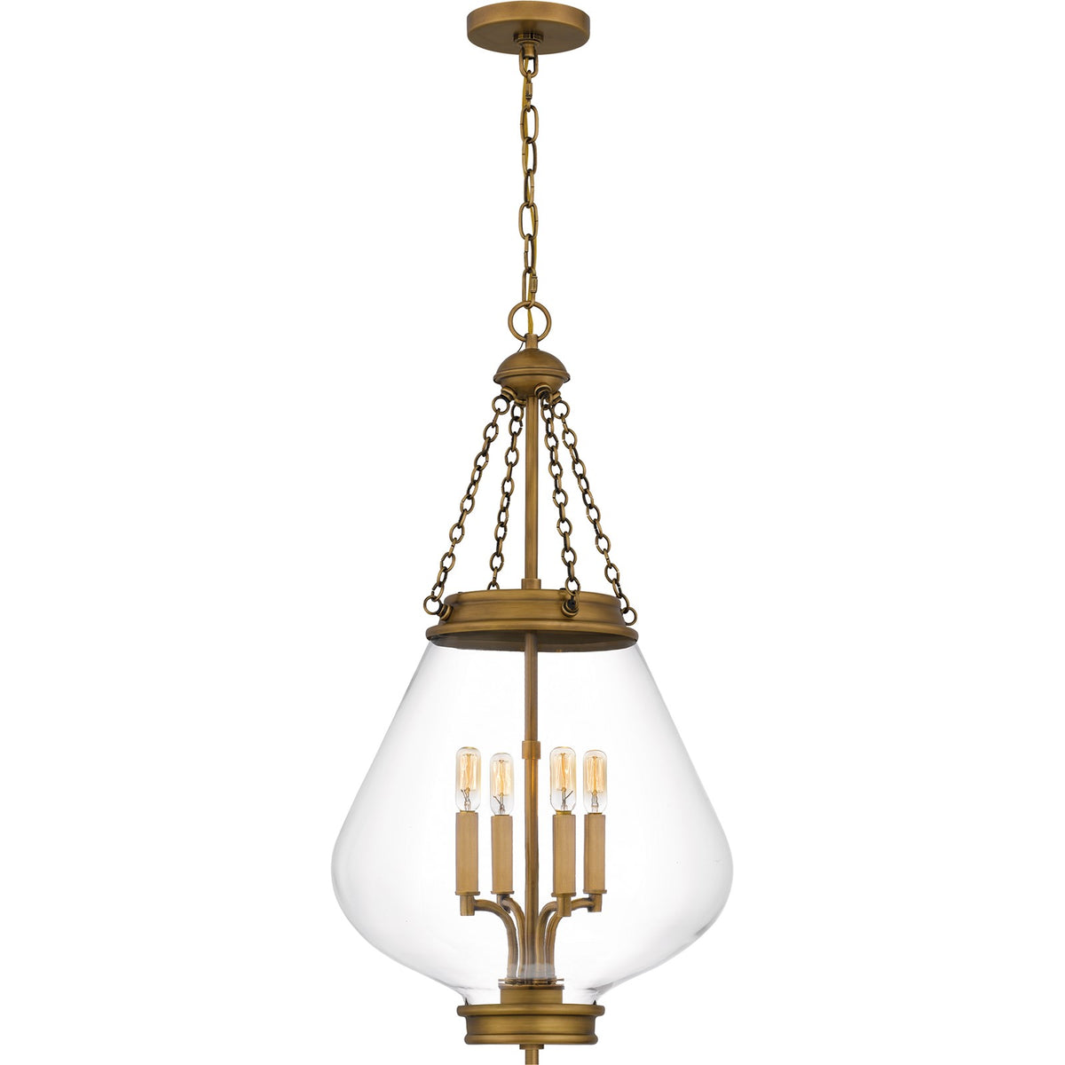 Quoizel Wallace 16in 4-Light Pendant | Traditional Weathered Brass and Clear Glass | Foyer & Entryway | 16 x 16 x 30.25 in | Model QP6803WS