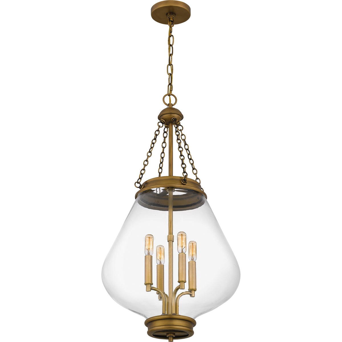 Quoizel Wallace 16in 4-Light Pendant | Traditional Weathered Brass and Clear Glass | Foyer & Entryway | 16 x 16 x 30.25 in | Model QP6803WS