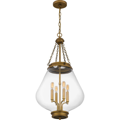 Quoizel Wallace 16in 4-Light Pendant | Traditional Weathered Brass and Clear Glass | Foyer & Entryway | 16 x 16 x 30.25 in | Model QP6803WS