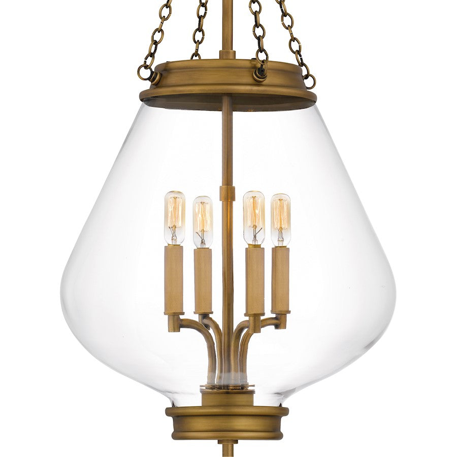 Quoizel Wallace 16in 4-Light Pendant | Traditional Weathered Brass and Clear Glass | Foyer & Entryway | 16 x 16 x 30.25 in | Model QP6803WS